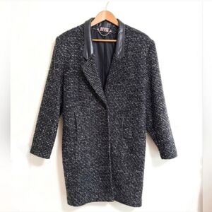 Vintage Black & White Tweed Knee Length Coat